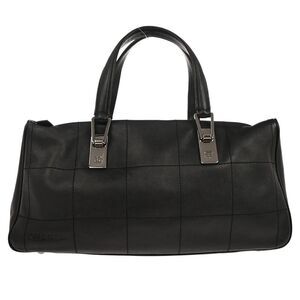Chanel Square Stitch Cc Boston Bag Quilted Leather Black Leather Handbag